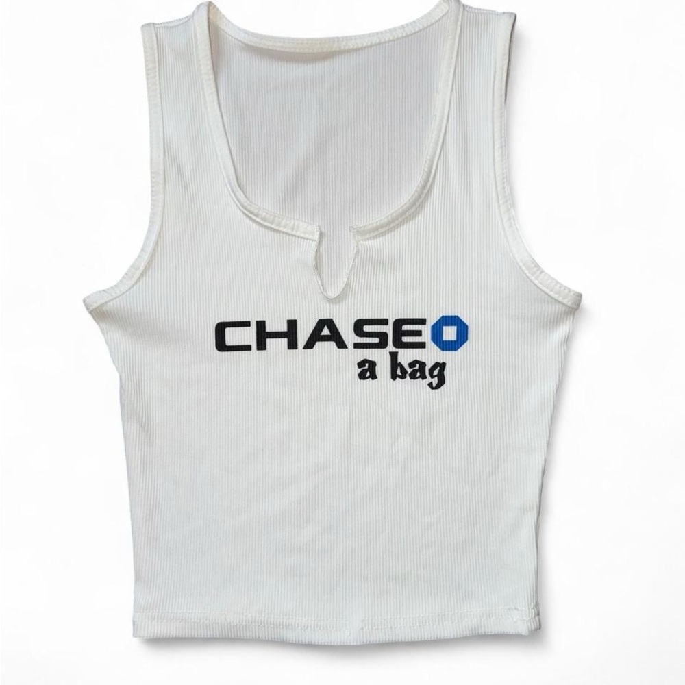 White Sleeveless Top with Graphic Print